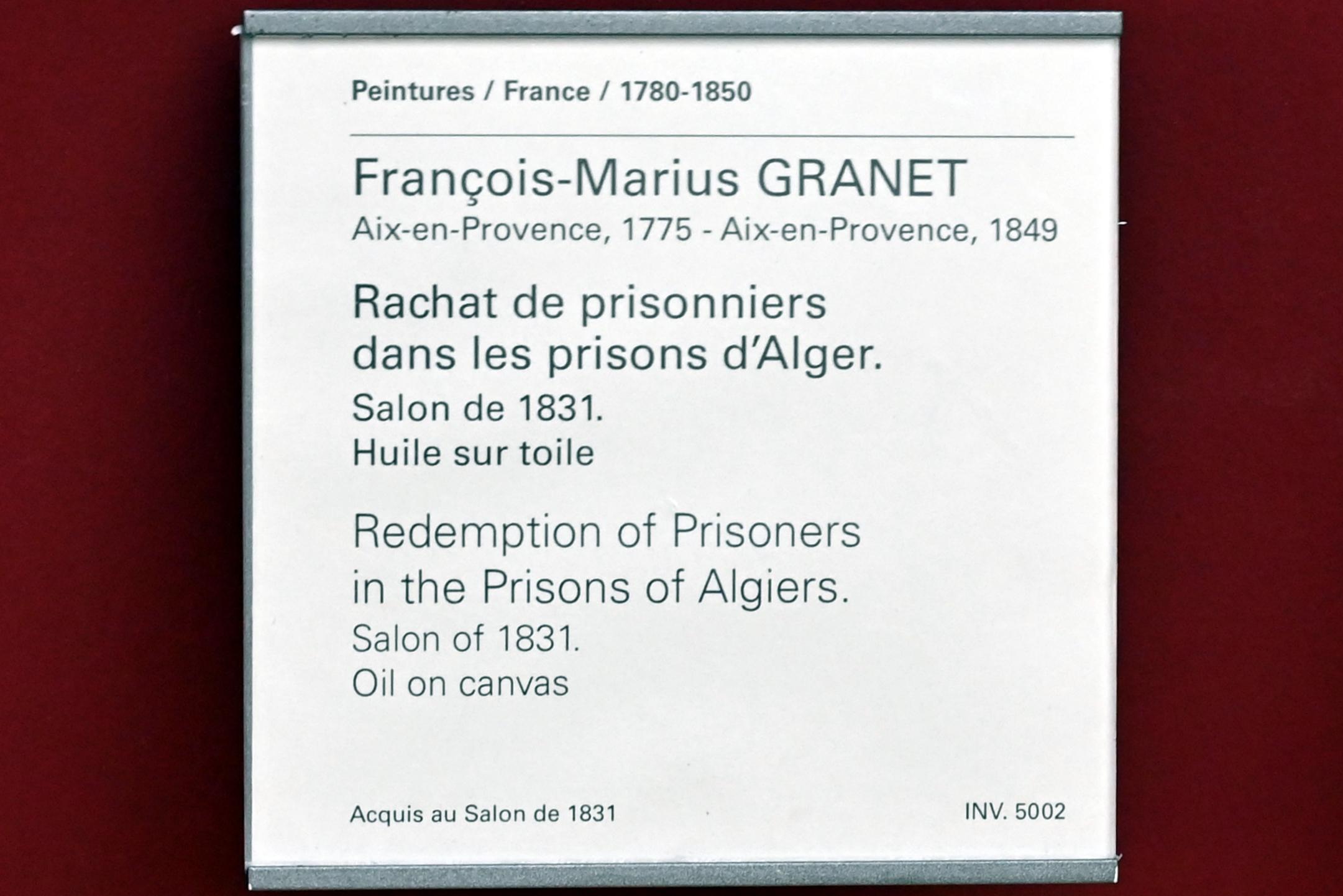 François-Marius Granet (1804–1830), Freilassung von Gefangenen in den Gefängnissen von Algier, Paris, Musée du Louvre, Saal 942, vor 1831, Bild 2/2
