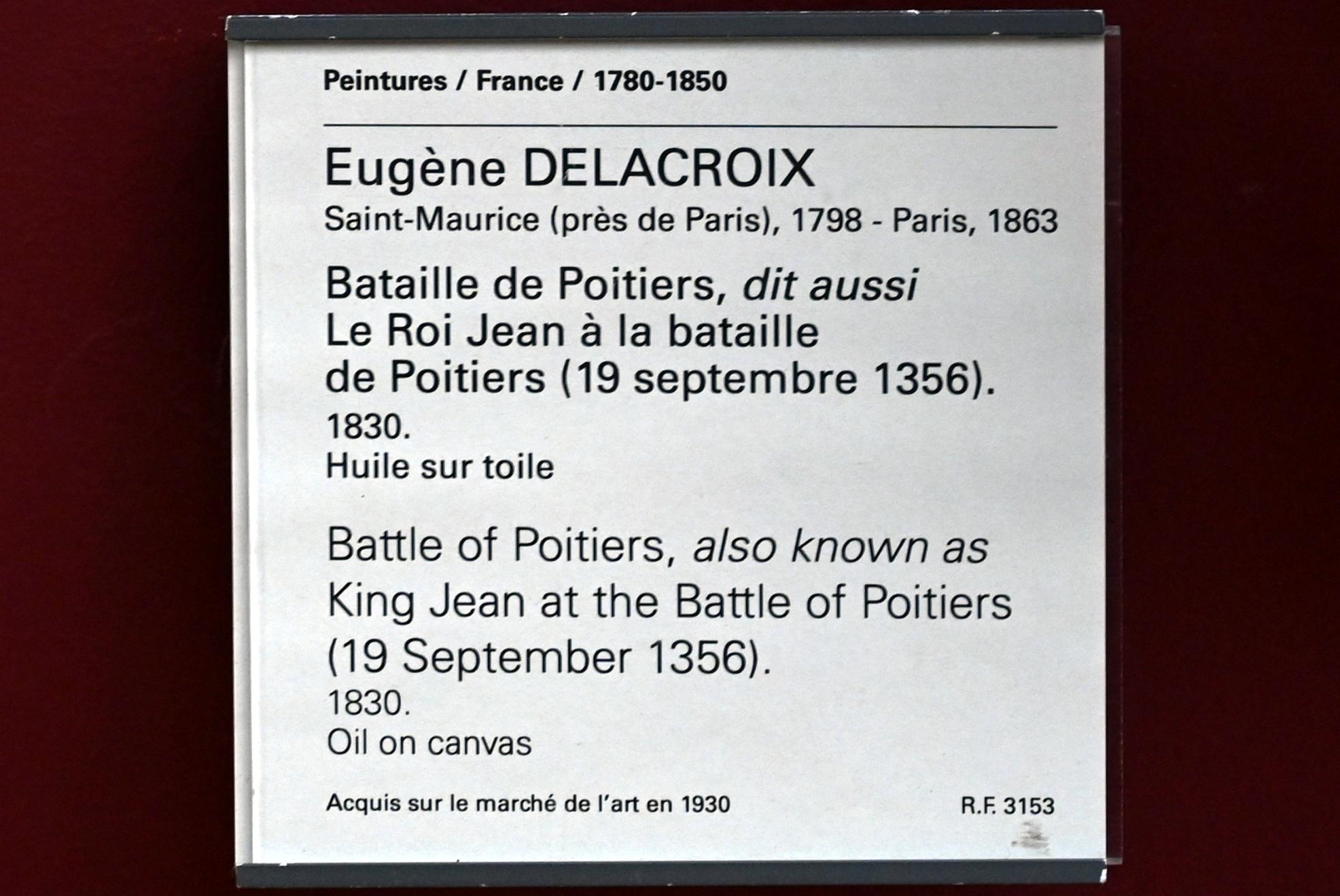 Eugène Delacroix (1820–1862), Schlacht von Poitiers (König Johann in der Schlacht von Poitiers (19. September 1356)), Paris, Musée du Louvre, Saal 942, 1830, Bild 2/2