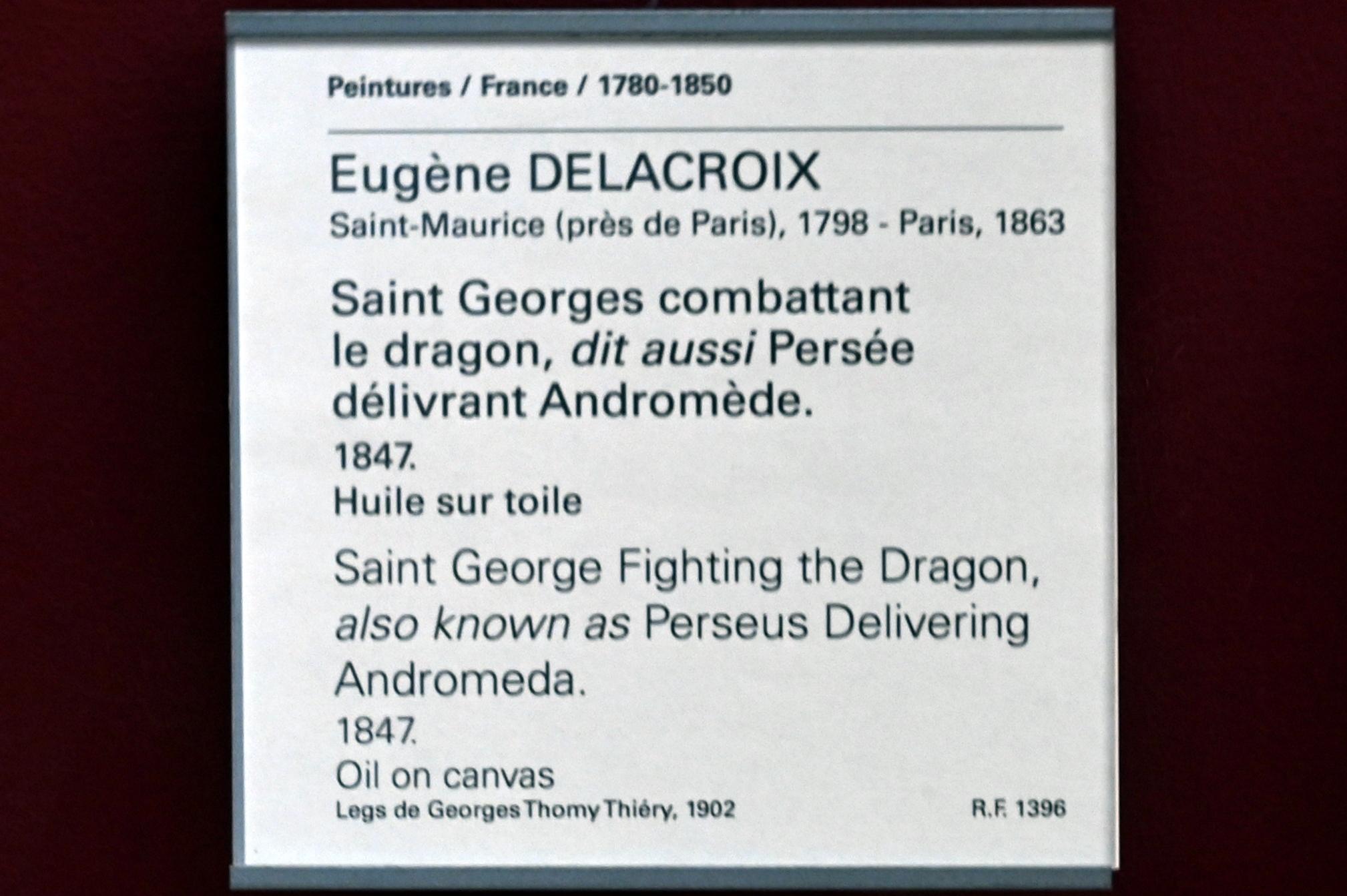 Eugène Delacroix (1820–1862), Der heilige Georg kämpft gegen den Drachen (Perseus befreit Andromeda), Paris, Musée du Louvre, Saal 942, 1847, Bild 2/2