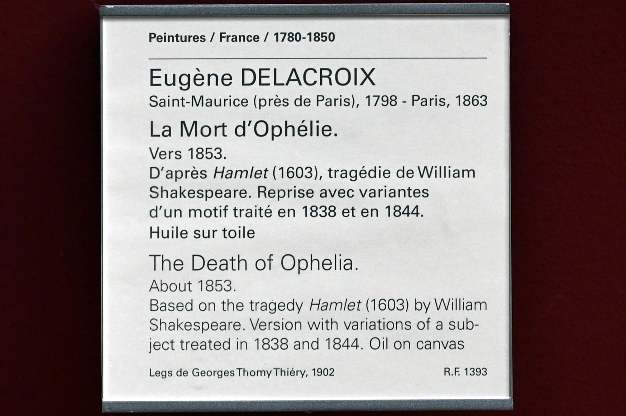 Eugène Delacroix (1820–1862), Tod der Ophelia, Paris, Musée du Louvre, Saal 942, um 1853, Bild 2/2