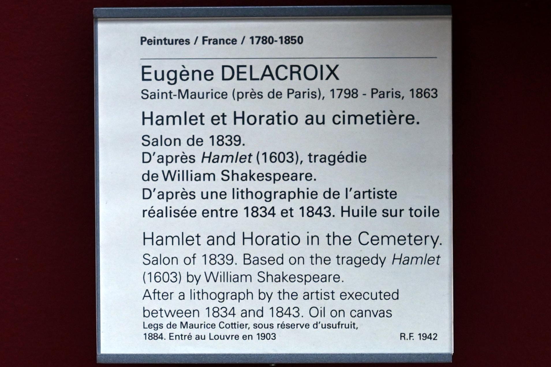 Eugène Delacroix (1820–1862), Hamlet und Horatio auf dem Friedhof, Paris, Musée du Louvre, Saal 942, vor 1839, Bild 2/2