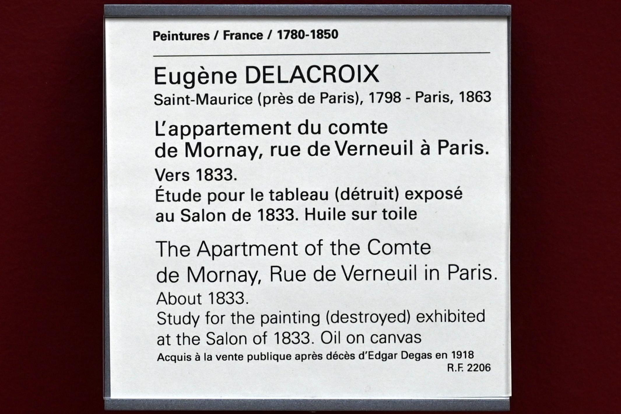 Eugène Delacroix (1820–1862), Die Wohnung des Comte de Mornay in der Rue de Verneuil in Paris, Paris, Musée du Louvre, Saal 942, um 1833, Bild 2/2