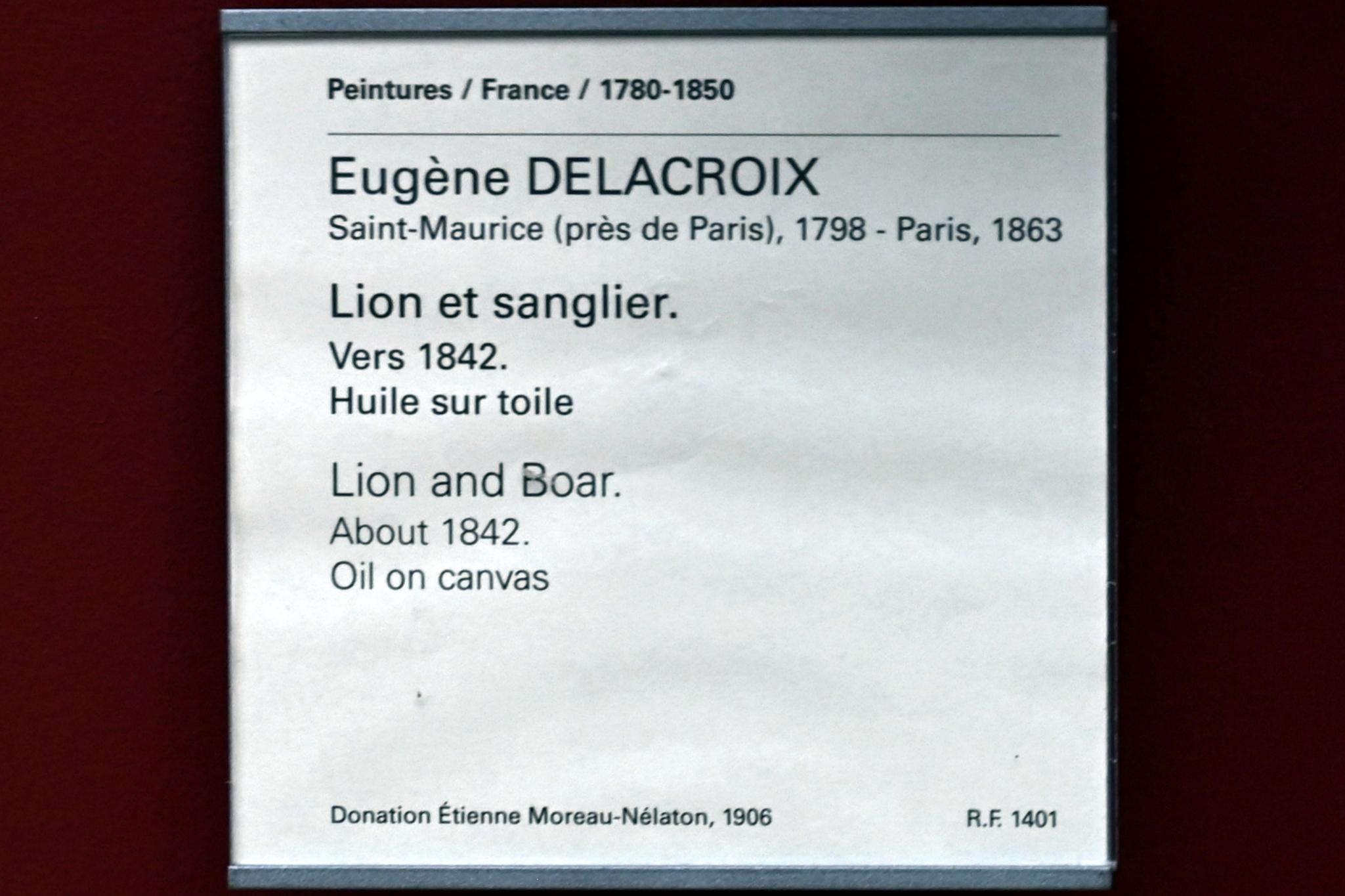 Eugène Delacroix (1820–1862), Löwe und Eber, Paris, Musée du Louvre, Saal 942, um 1842, Bild 2/2