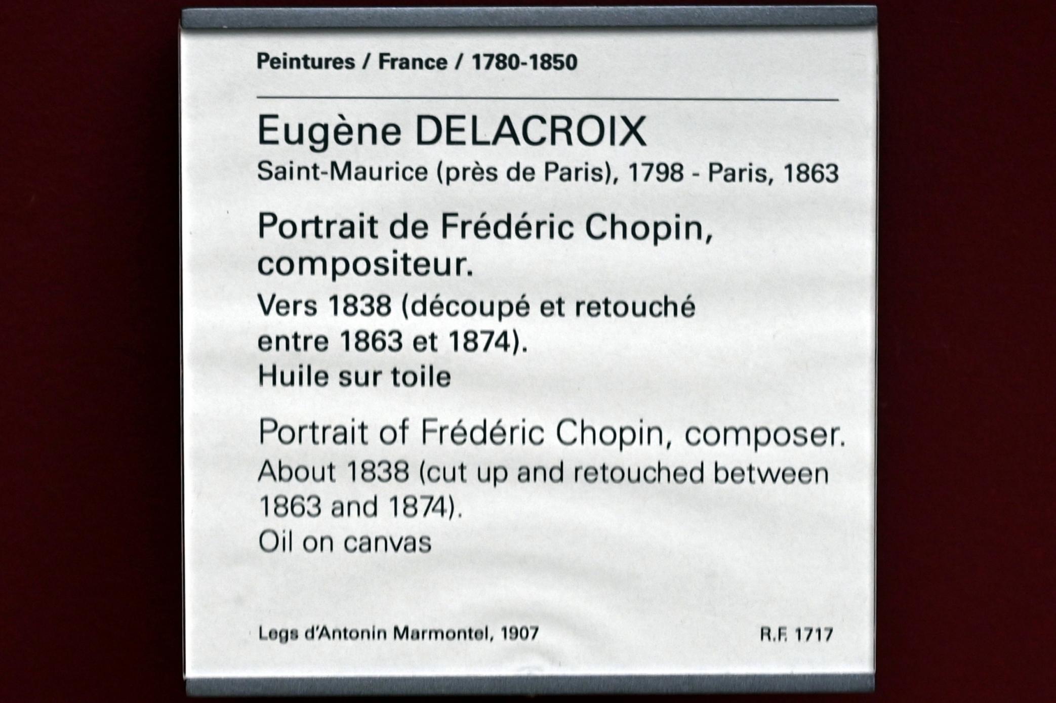 Eugène Delacroix (1820–1862), Porträt des Komponisten Frédéric Chopin, Paris, Musée du Louvre, Saal 942, um 1838, Bild 2/2