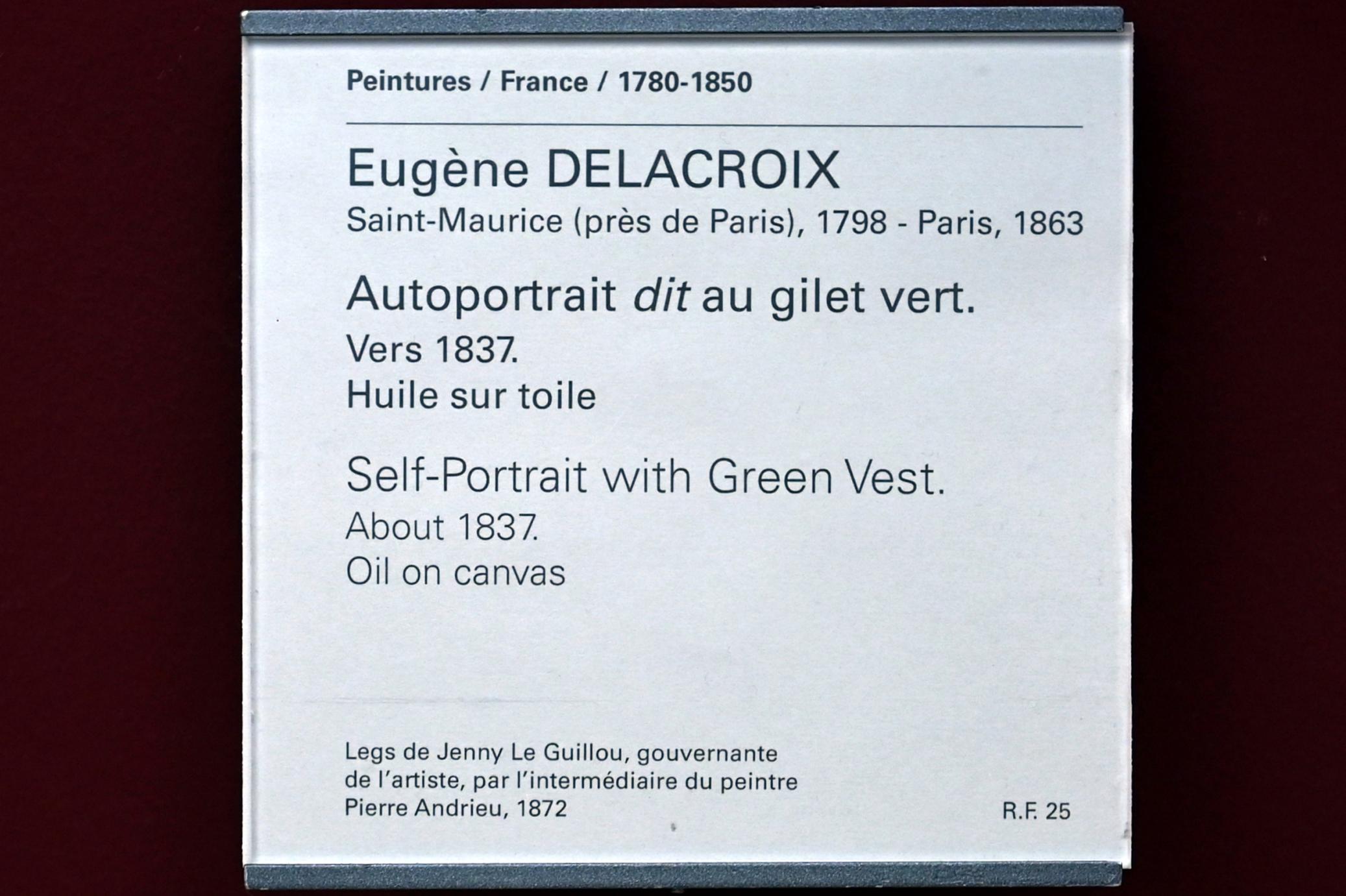 Eugène Delacroix (1820–1862), Selbstporträt mit grüner Weste, Paris, Musée du Louvre, Saal 942, um 1837, Bild 2/2
