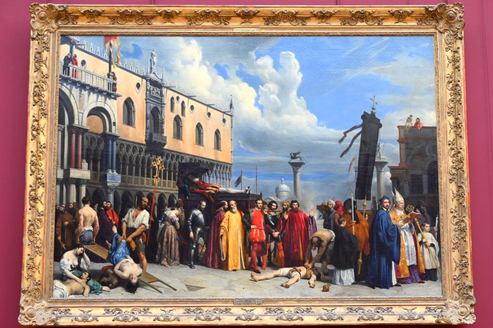 Alexandre Hesse (1832), Begräbnisfeier für Tizian, der während der Pest von 1576 in Venedig starb, Paris, Musée du Louvre, Saal 942, vor 1833