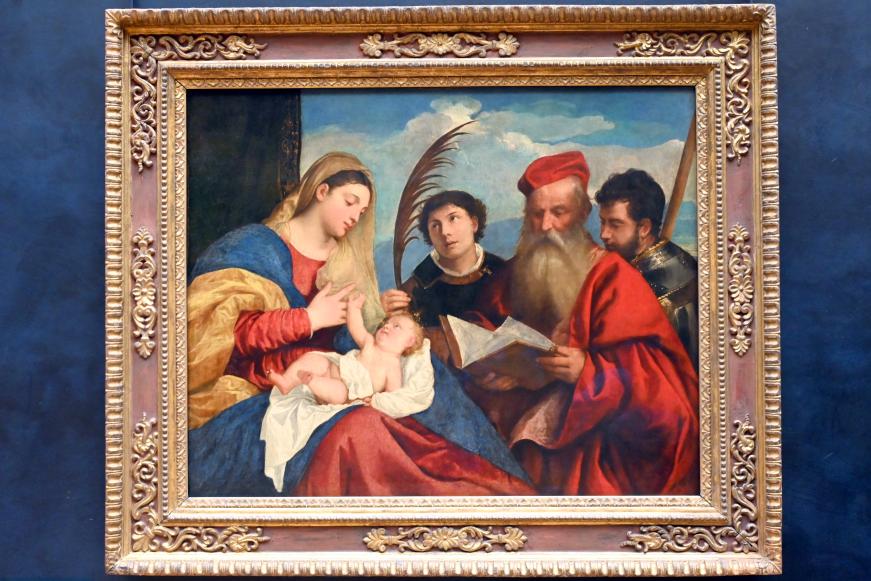 Tiziano Vecellio (Tizian) (1509–1575), Maria mit Kind und den heiligen Stephanus, Hieronymus und Mauritius, Paris, Musée du Louvre, Saal 711, um 1515–1520