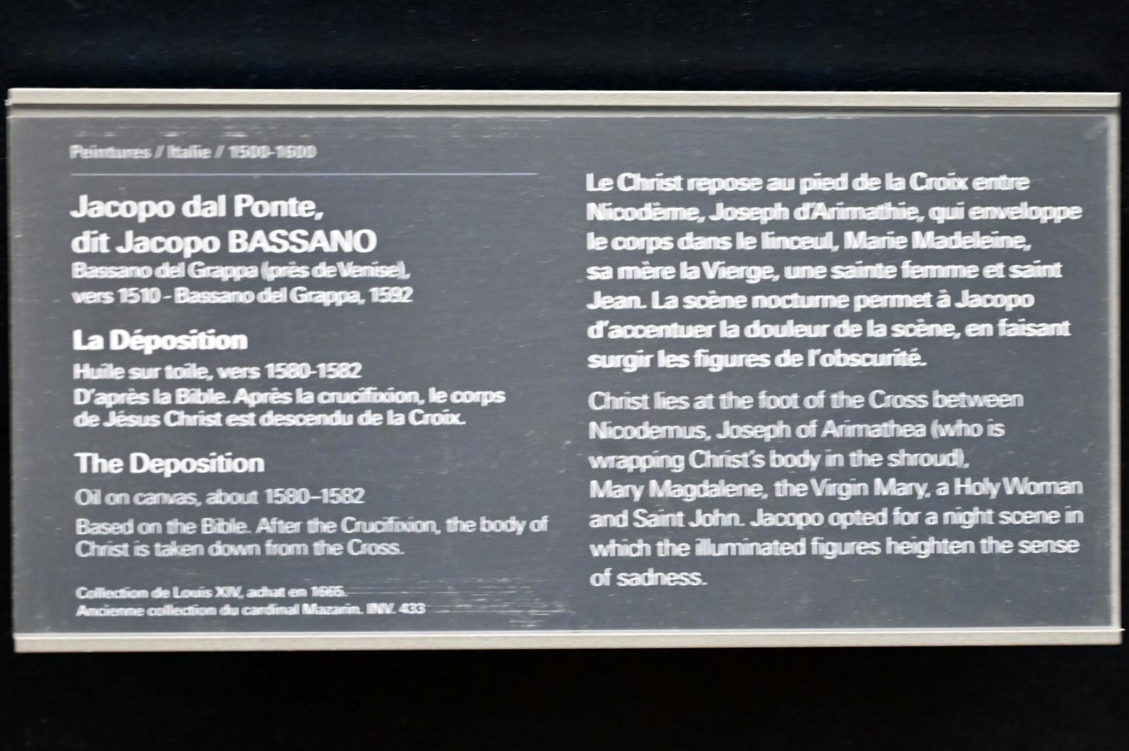 Jacopo Bassano (da Ponte) (1539–1590), Kreuzabnahme Christi, Paris, Musée du Louvre, Saal 711, um 1580–1582, Bild 2/2
