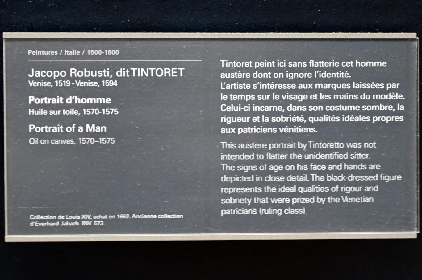 Tintoretto (Jacopo Robusti) (1540–1590), Porträt eines Mannes, Paris, Musée du Louvre, Saal 711, 1570–1575, Bild 2/2