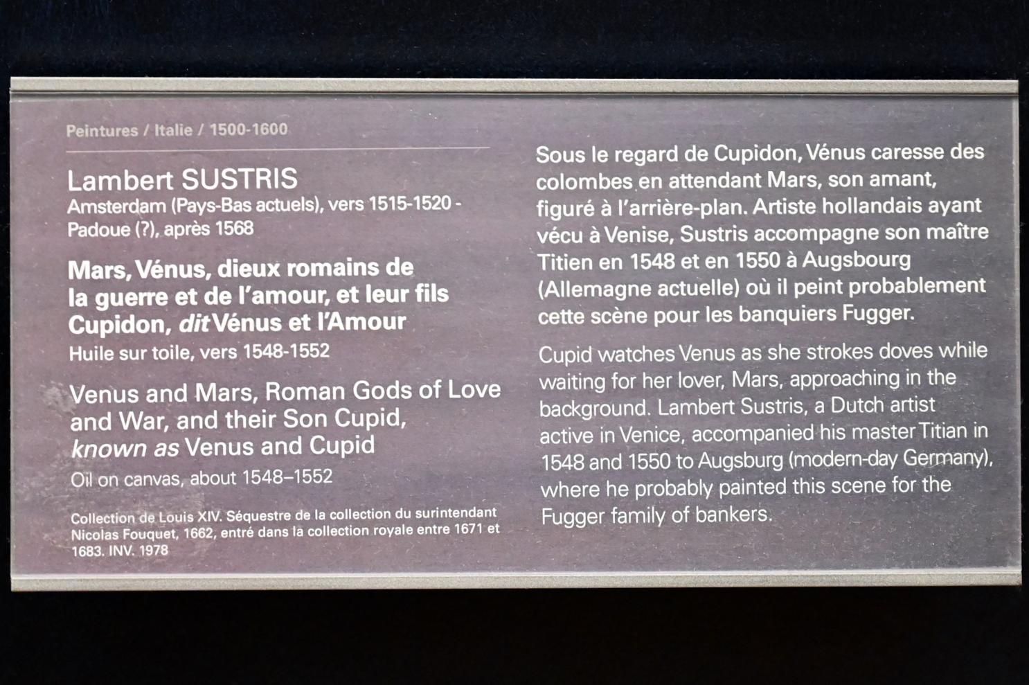 Lambert Sustris (1550), Mars, Venus, römische Kriegs- und Liebesgötter und ihr Sohn Amor (Venus und Amor), Paris, Musée du Louvre, Saal 711, um 1548–1552, Bild 2/2