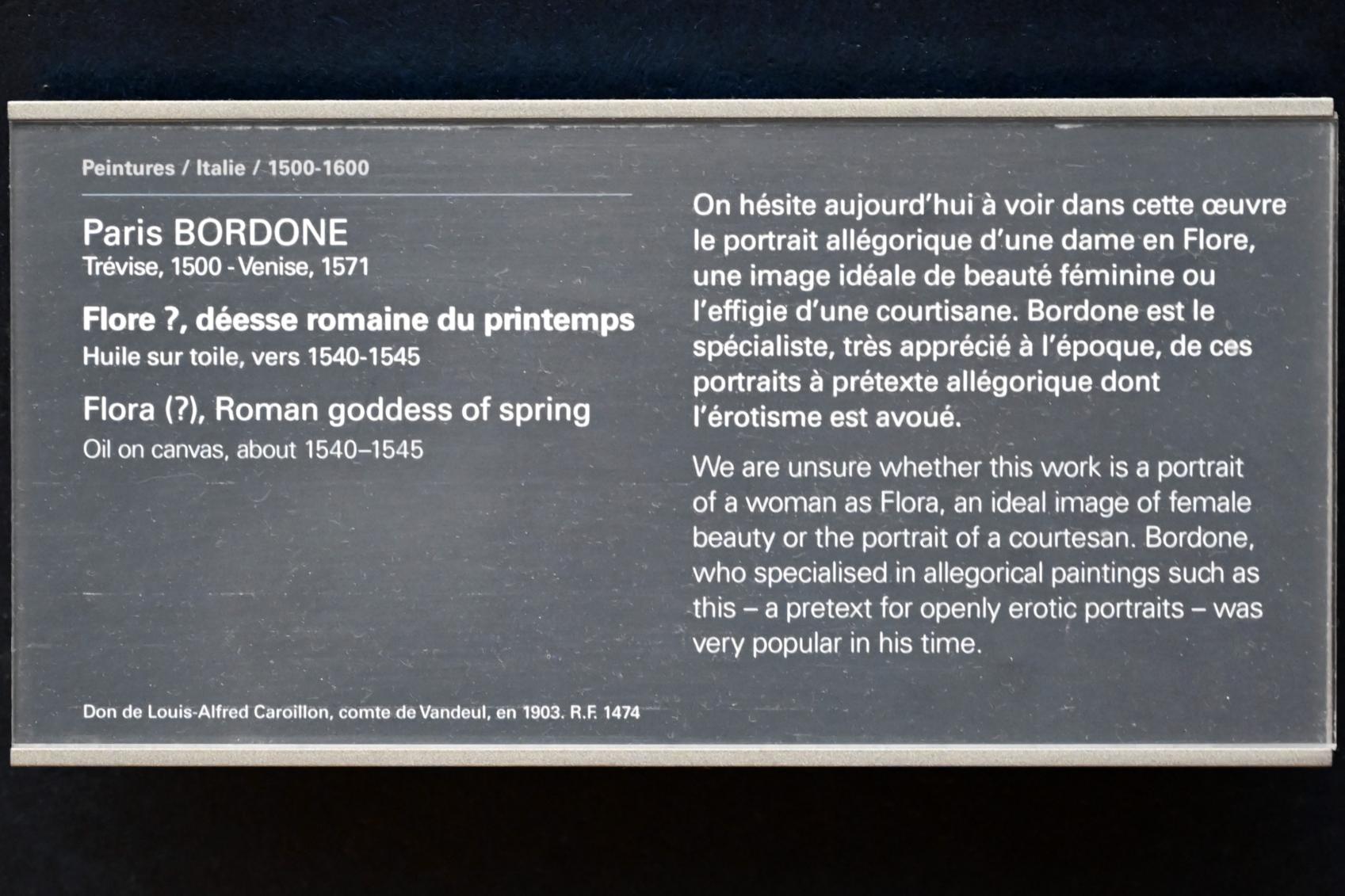 Paris Bordone (1523–1560), Flora (?), römische Göttin des Frühlings, Paris, Musée du Louvre, Saal 711, um 1540–1545, Bild 2/2
