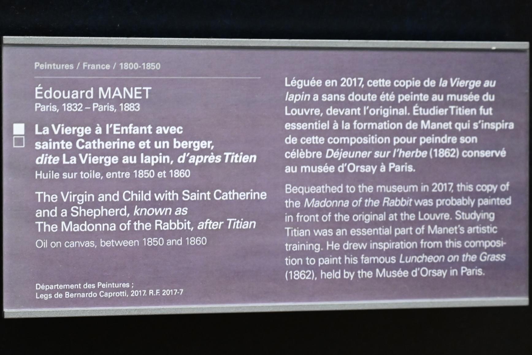 Édouard Manet (1855–1882), Maria mit Kind, der heiligen Katharina und einem Hirten (Madonna mit dem Kaninchen), Paris, Musée du Louvre, Saal 711, 1850–1860, Bild 2/2