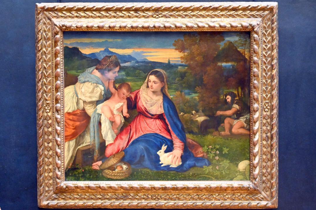 Tiziano Vecellio (Tizian) (1509–1575), Maria mit Kind, der heiligen Katharina und einem Hirten (Madonna mit dem Kaninchen), Paris, Musée du Louvre, Saal 711, um 1525–1530