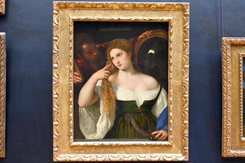 Tiziano Vecellio (Tizian) (1509–1575), Frau mit einem Spiegel, Paris, Musée du Louvre, Saal 711, um 1515, Bild 1/2