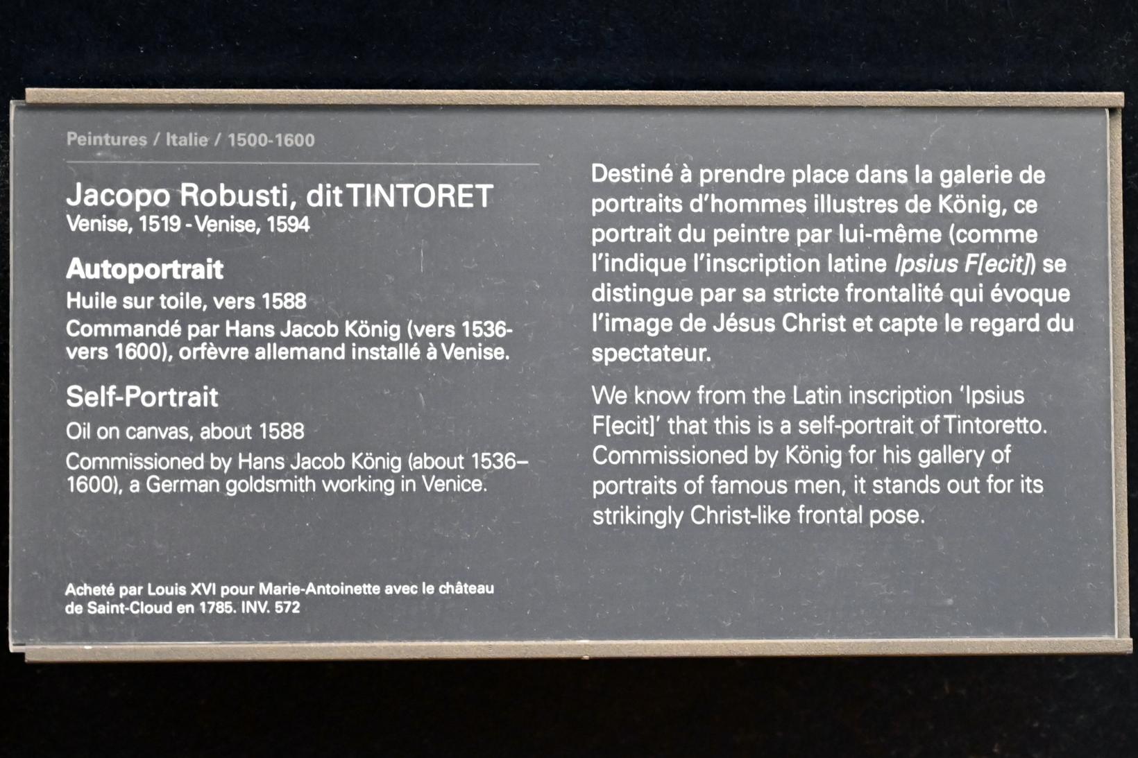 Tintoretto (Jacopo Robusti) (1540–1590), Selbstporträt, Paris, Musée du Louvre, Saal 711, um 1588, Bild 2/2