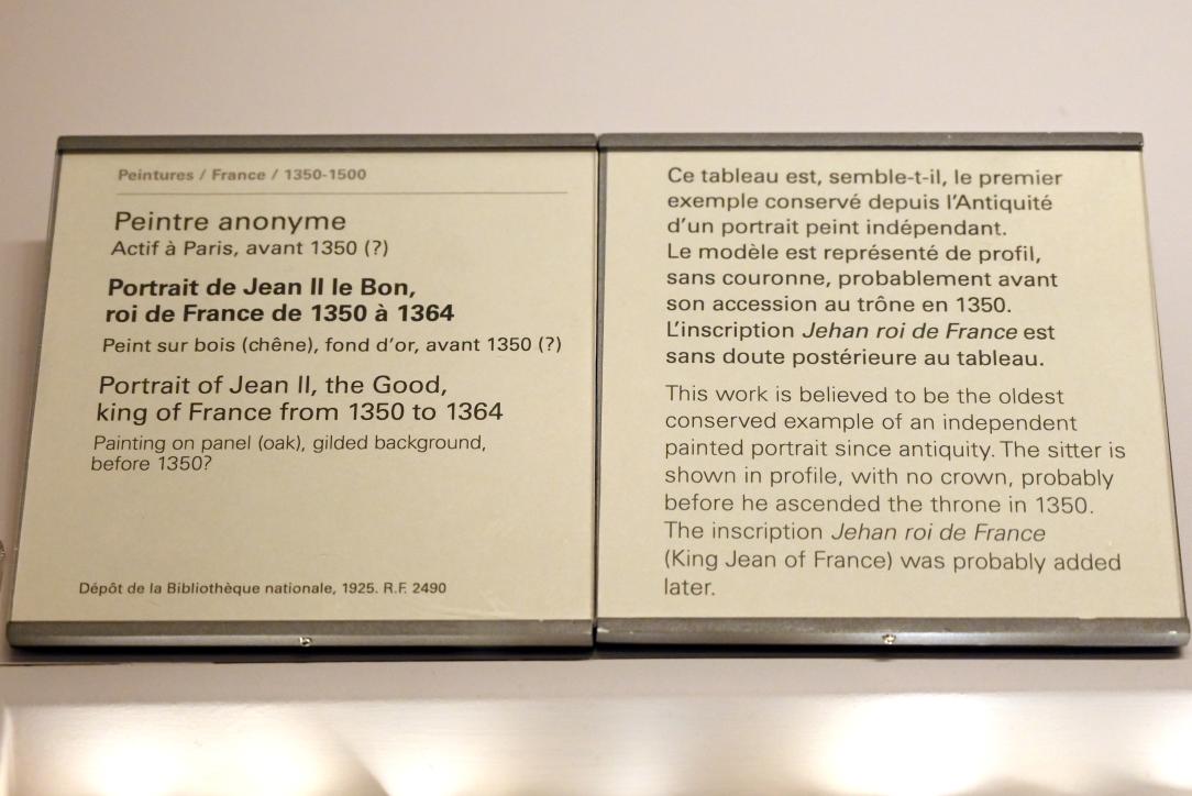Porträt des Johann II. der Gute, König von Frankreich 1350 bis 1364, Paris, Musée du Louvre, Saal 835, vor 1350, Bild 2/2
