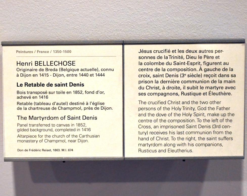 Henri Bellechose (1415–1416), Das Altarbild von Saint Denis, Dijon, Chartreuse de Champmol, jetzt Paris, Musée du Louvre, Saal 834, 1416, Bild 2/2