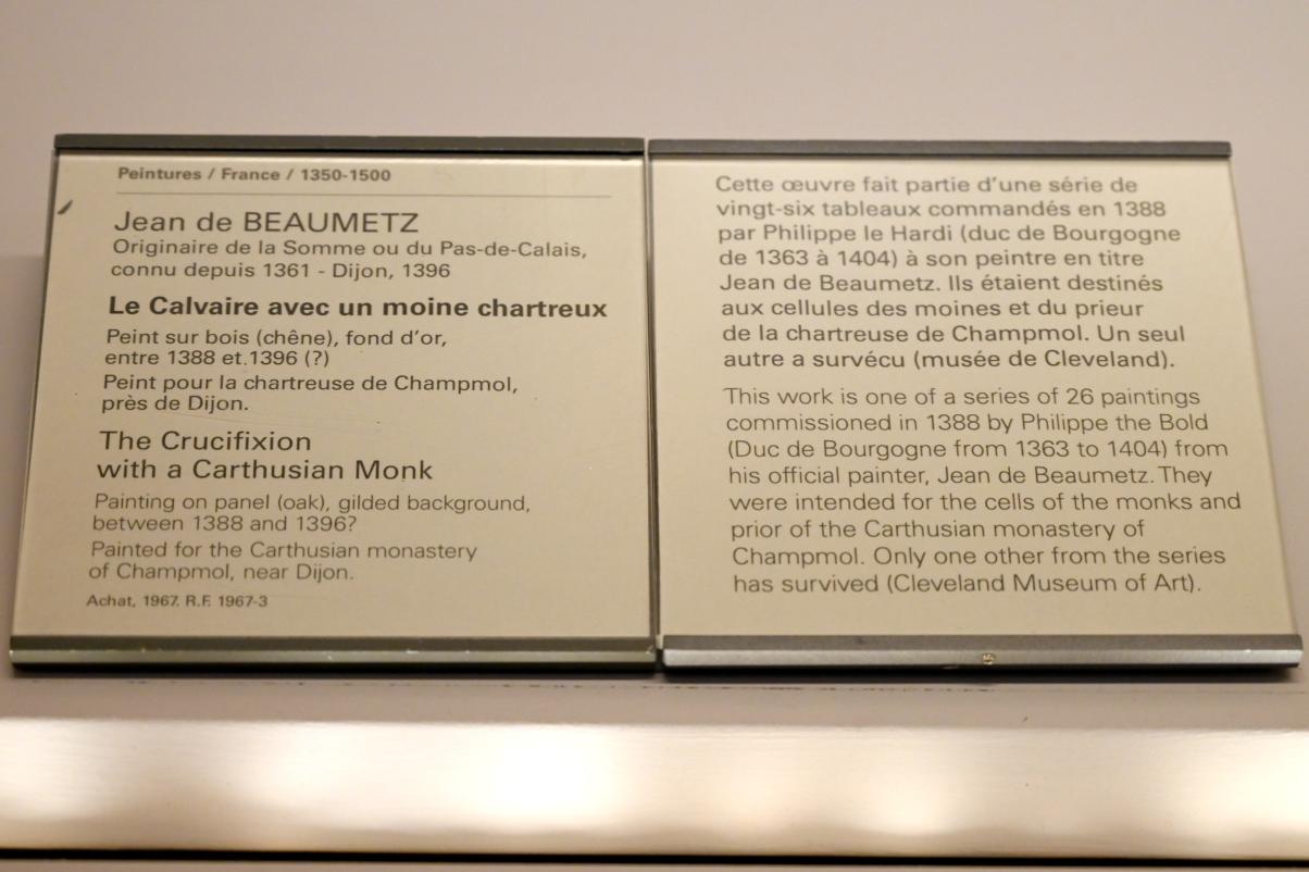 Jean de Beaumetz (1392), Die Kreuzigung mit einem Kartäusermönch, Dijon, Chartreuse de Champmol, jetzt Paris, Musée du Louvre, Saal 834, um 1388–1396, Bild 2/2