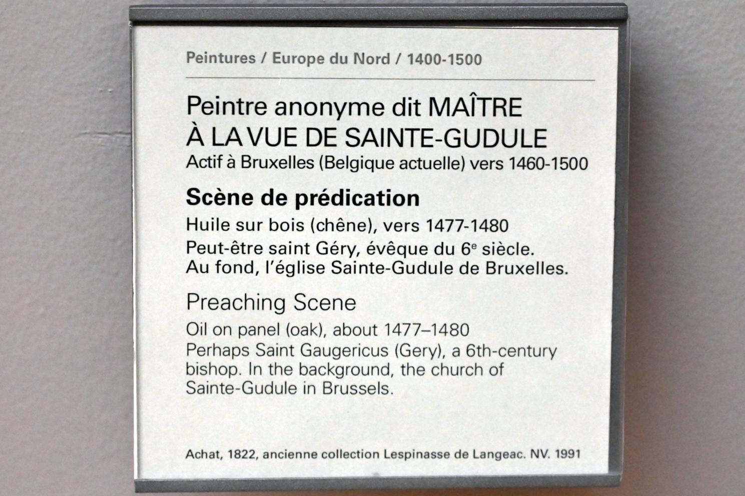 Meister von Sainte Gudule (1470–1481), Predigtszene, Paris, Musée du Louvre, Saal 818, um 1477–1480, Bild 2/2