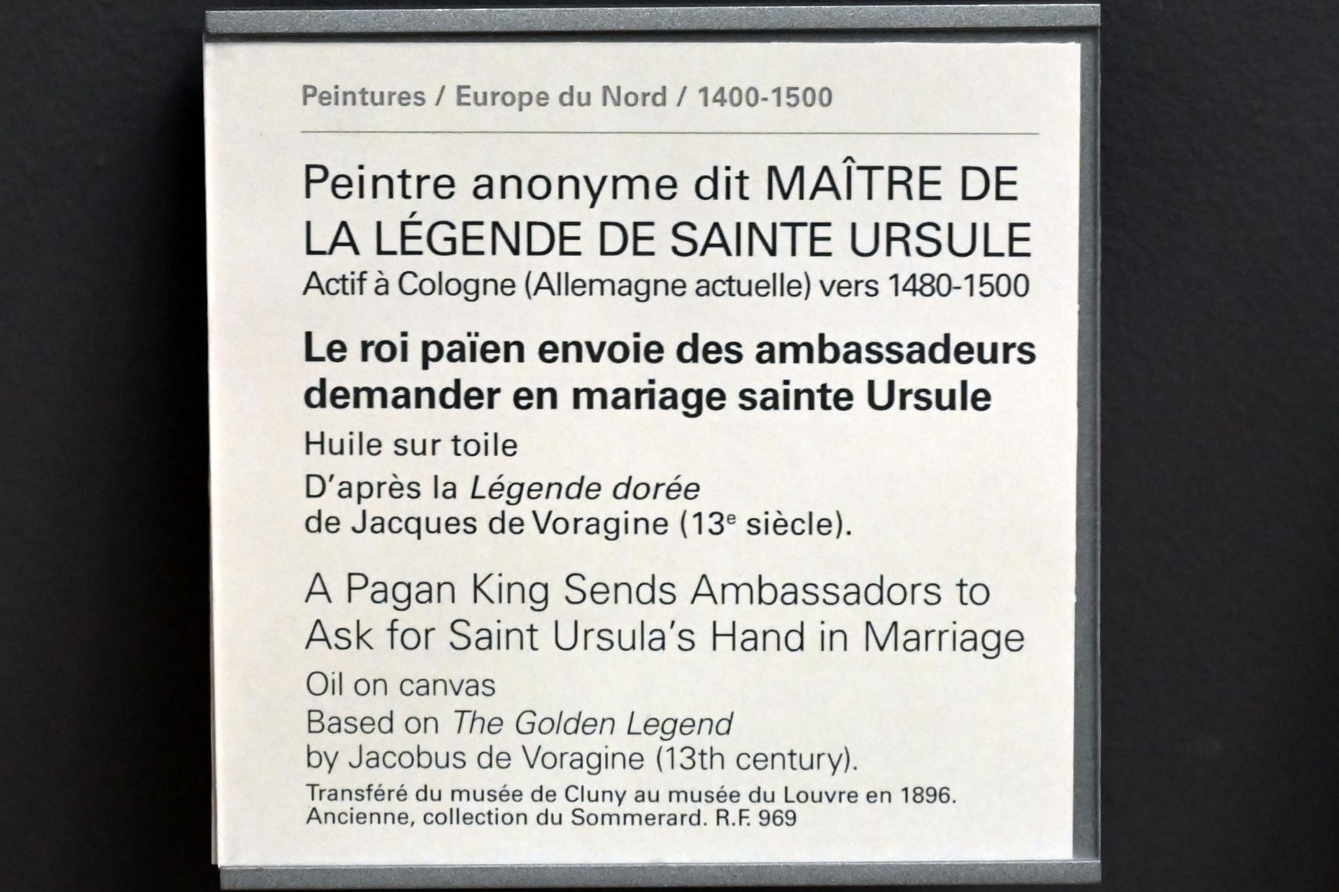 Meister der Kölner Ursula-Legende (1480–1500), Der heidnische König schickt Botschafter, um um der Hand der heiligen Ursula zu bitten, Paris, Musée du Louvre, Saal 819, um 1480–1500, Bild 2/2