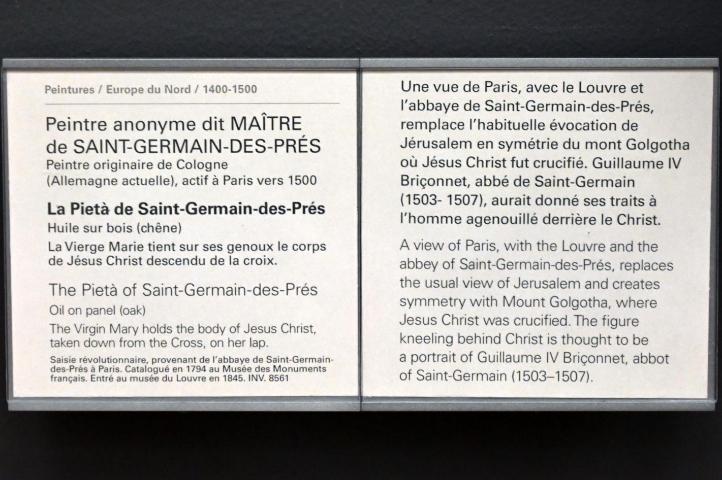 Meister von Saint-Germain-des-Prés (1500), Die Pieta von Saint-Germain-des-Prés, Paris, Abtei Saint-Germain-des-Prés, jetzt Paris, Musée du Louvre, Saal 819, um 1500, Bild 2/2