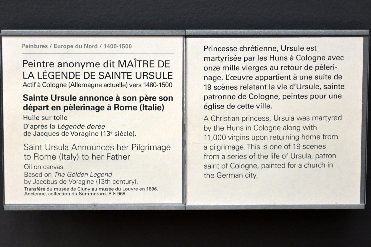 Meister der Kölner Ursula-Legende (1480–1500), Die heilige Ursula kündigt ihrem Vater ihre Pilgerreise nach Rom an, Paris, Musée du Louvre, Saal 819, um 1480–1500, Bild 2/2