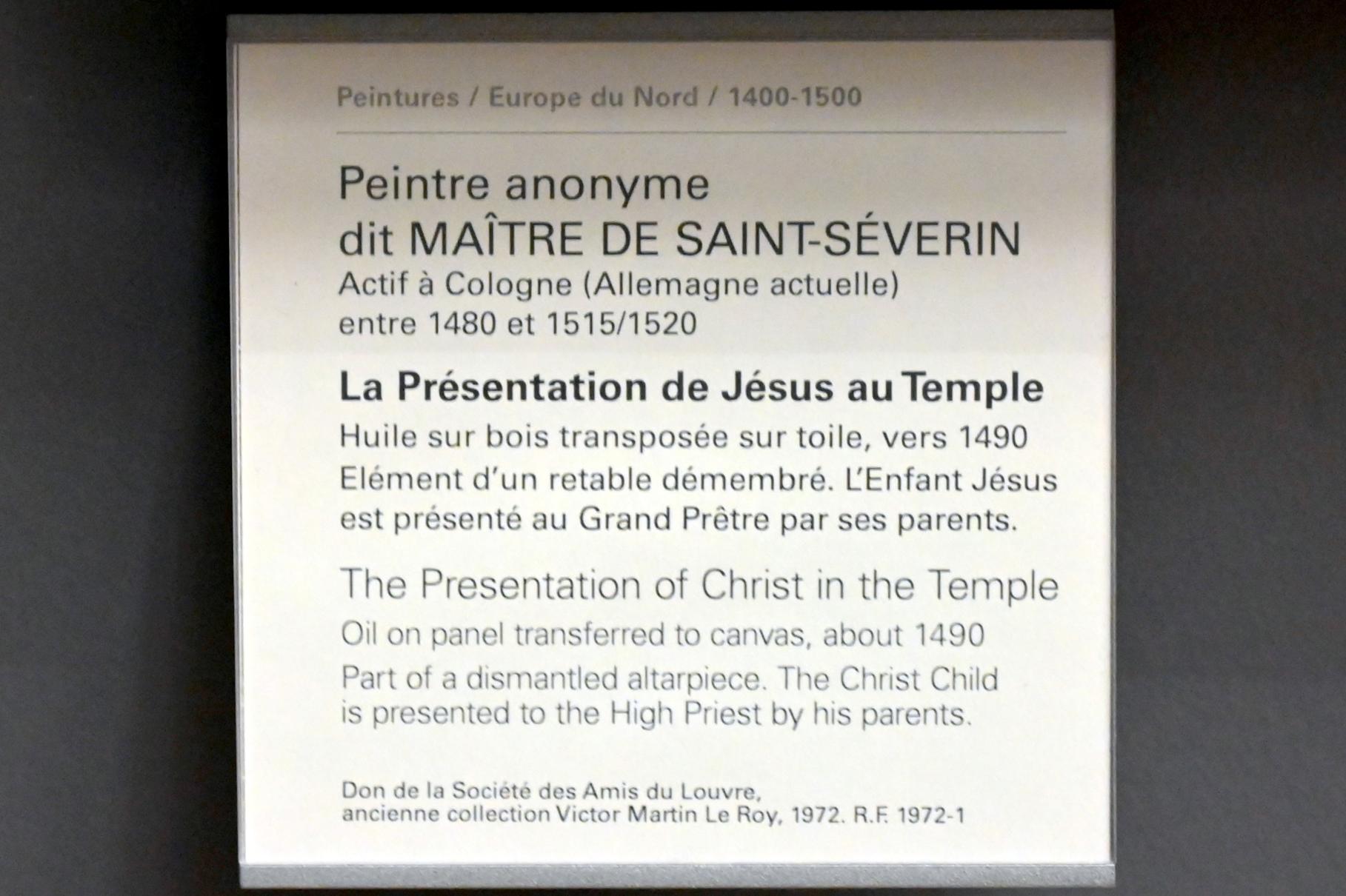 Meister von Sankt Severin (1488–1513), Darstellung Jesu im Tempel, Paris, Musée du Louvre, Saal 819, um 1490, Bild 2/2