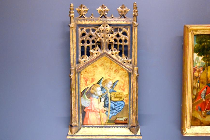Meister des Bartholomäusaltars (1477–1507), Zwei musizierende Engel, Paris, Musée du Louvre, Saal 819, um 1495–1500