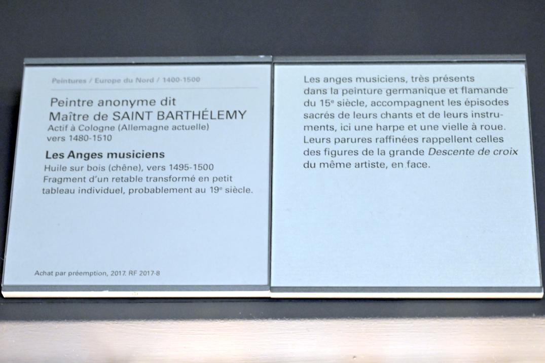 Meister des Bartholomäusaltars (1477–1507), Zwei musizierende Engel, Paris, Musée du Louvre, Saal 819, um 1495–1500, Bild 2/2