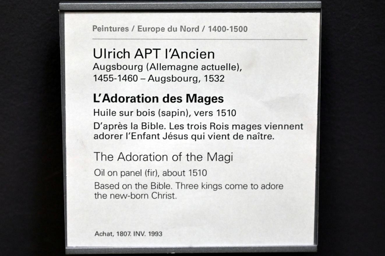Ulrich Apt der Ältere (1510), Anbetung der Könige, Paris, Musée du Louvre, Saal 819, um 1510, Bild 2/2