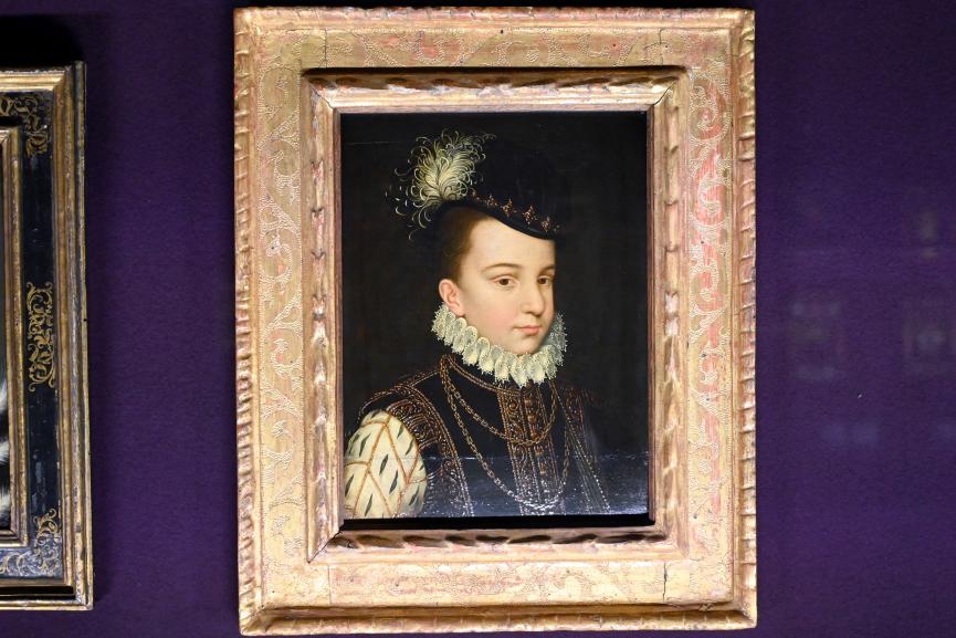 François Clouet (Werkstatt) (1555–1575), Porträt des Franz Herkules von Frankreich (1554-1584), Herzog von Alençon, Paris, Musée du Louvre, Saal 822, um 1560, Bild 1/2