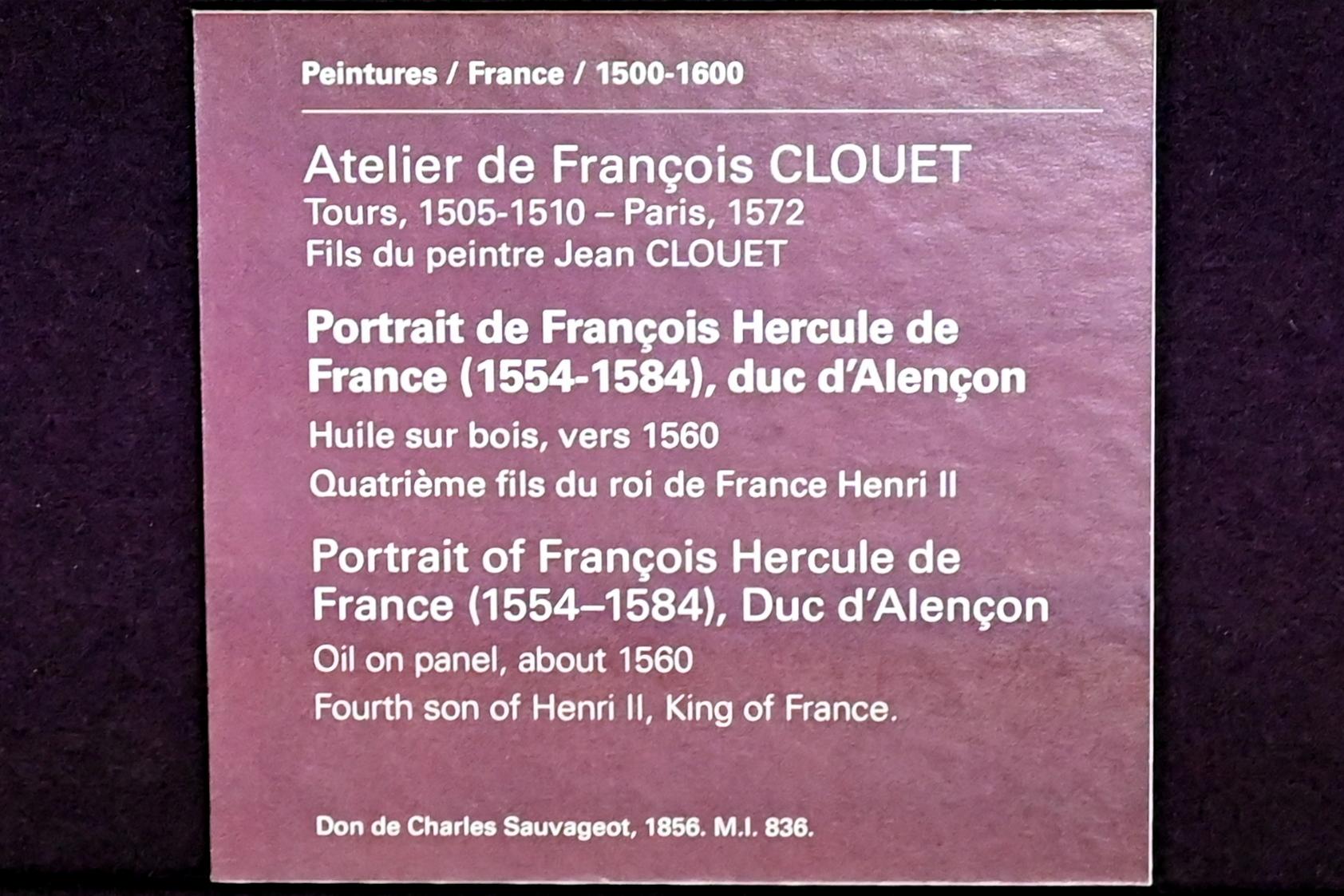 François Clouet (Werkstatt) (1555–1575), Porträt des Franz Herkules von Frankreich (1554-1584), Herzog von Alençon, Paris, Musée du Louvre, Saal 822, um 1560, Bild 2/2