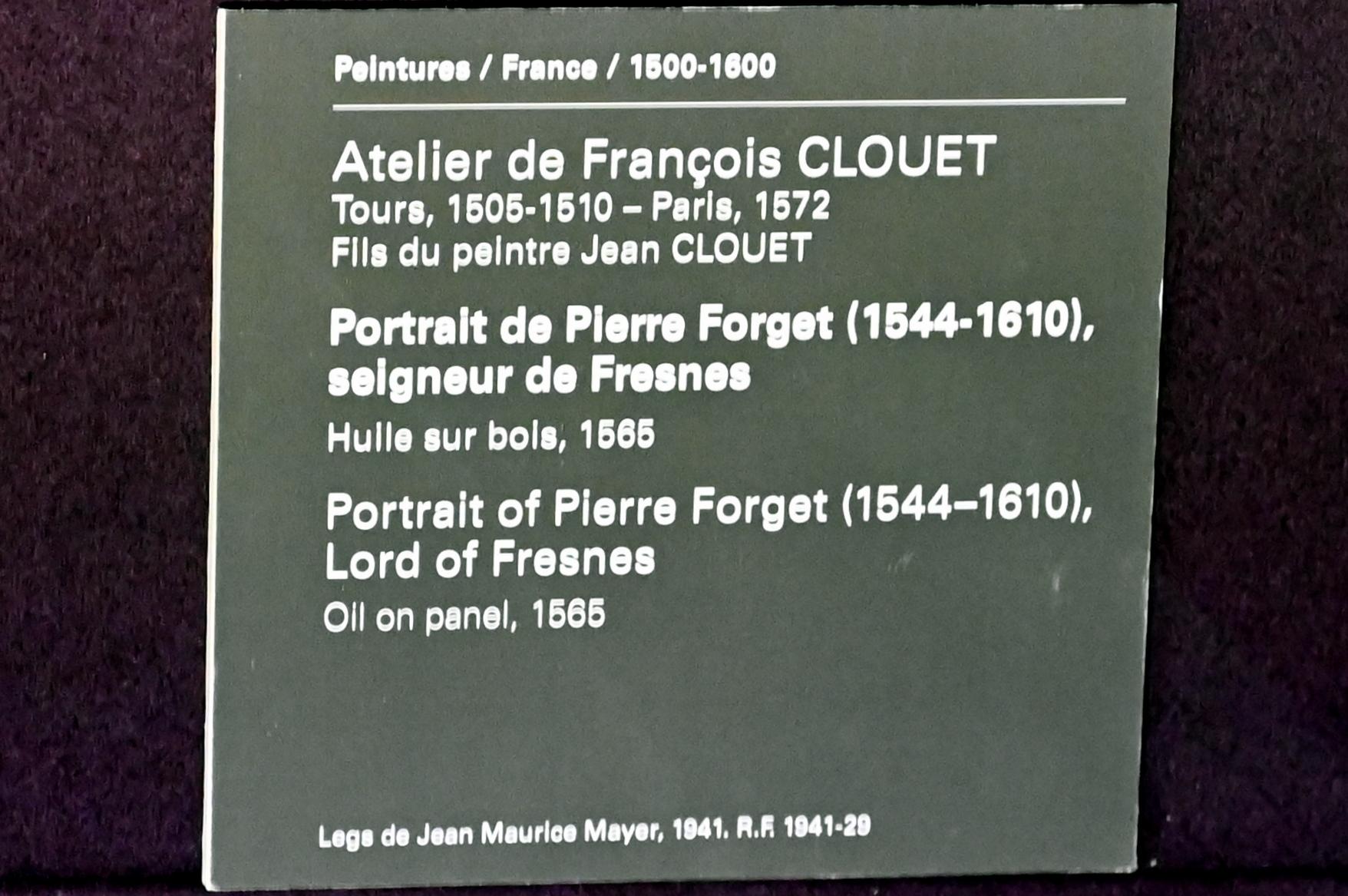 François Clouet (Werkstatt) (1555–1575), Porträt des Pierre Forget (1544-1610), Lord von Fresnes, Paris, Musée du Louvre, Saal 822, 1565, Bild 2/2
