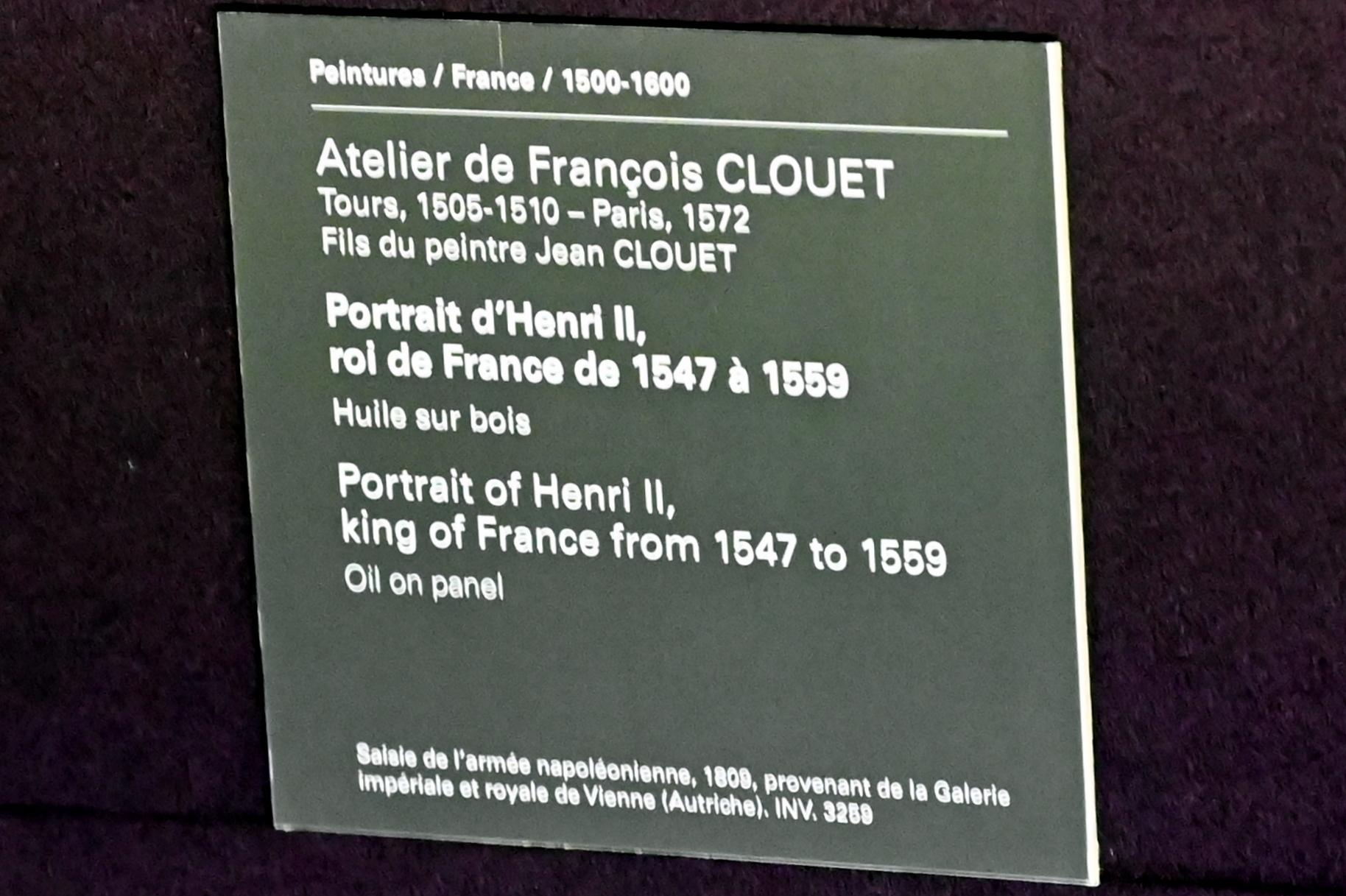 François Clouet (Werkstatt) (1555–1575), Porträt des Heinrich II., König von Frankreich von 1547 bis 1559, Paris, Musée du Louvre, Saal 822, Undatiert, Bild 2/2