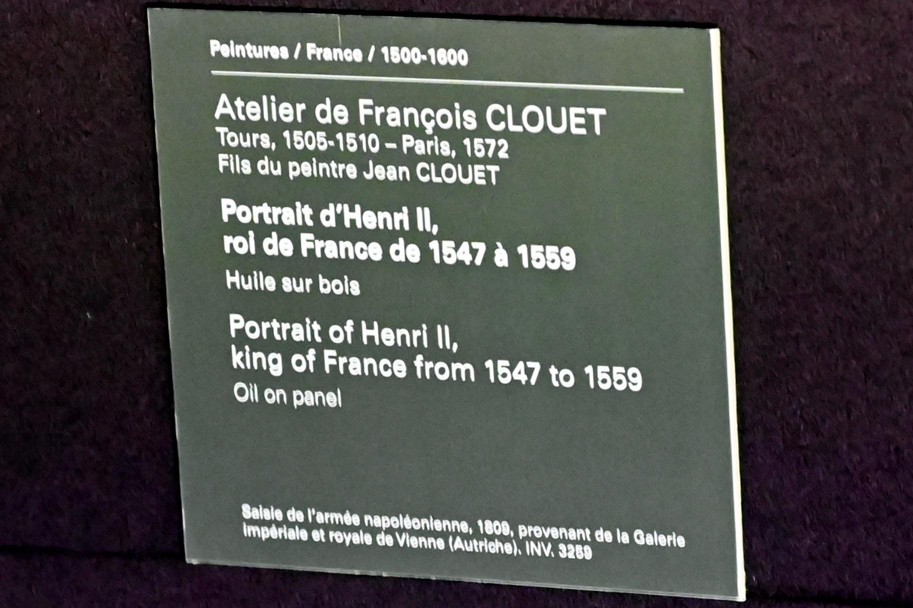 François Clouet (Werkstatt) (1555–1575), Porträt des Heinrich II., König von Frankreich von 1547 bis 1559, Paris, Musée du Louvre, Saal 822, Undatiert, Bild 2/2