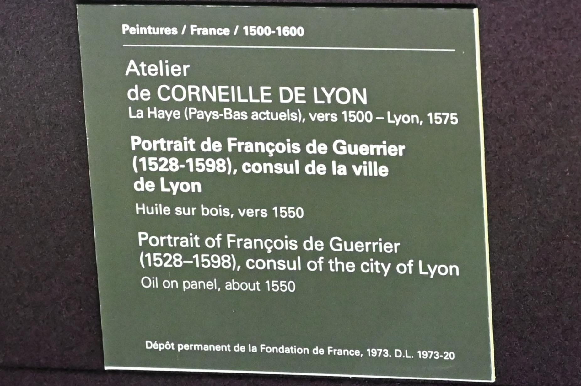 Corneille de Lyon (Werkstatt) (1536–1560), Porträt des François de Guerrier (1528-1598), Konsul der Stadt Lyon, Paris, Musée du Louvre, Saal 822, um 1550, Bild 2/2