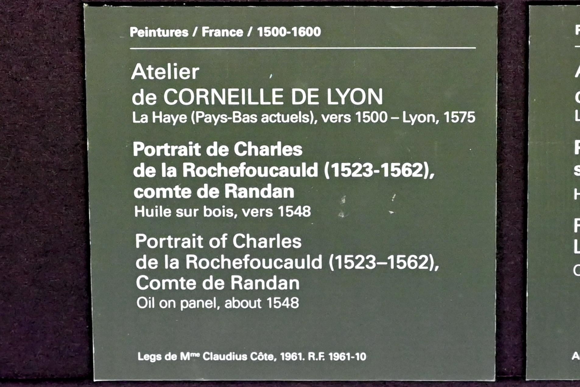 Corneille de Lyon (Werkstatt) (1536–1560), Porträt des Charles de la Rochefoucauld (1523-1562), Graf von Randan, Paris, Musée du Louvre, Saal 822, um 1548, Bild 2/2