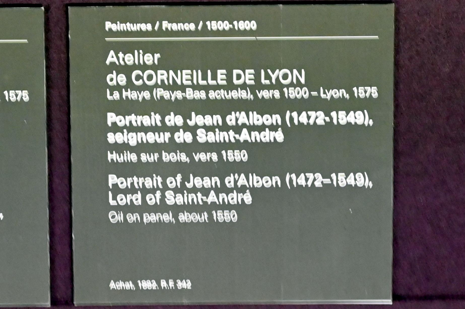 Corneille de Lyon (Werkstatt) (1536–1560), Porträt des Jean d'Albon (1472-1549), Herr von Saint-André, Paris, Musée du Louvre, Saal 822, um 1550, Bild 2/2