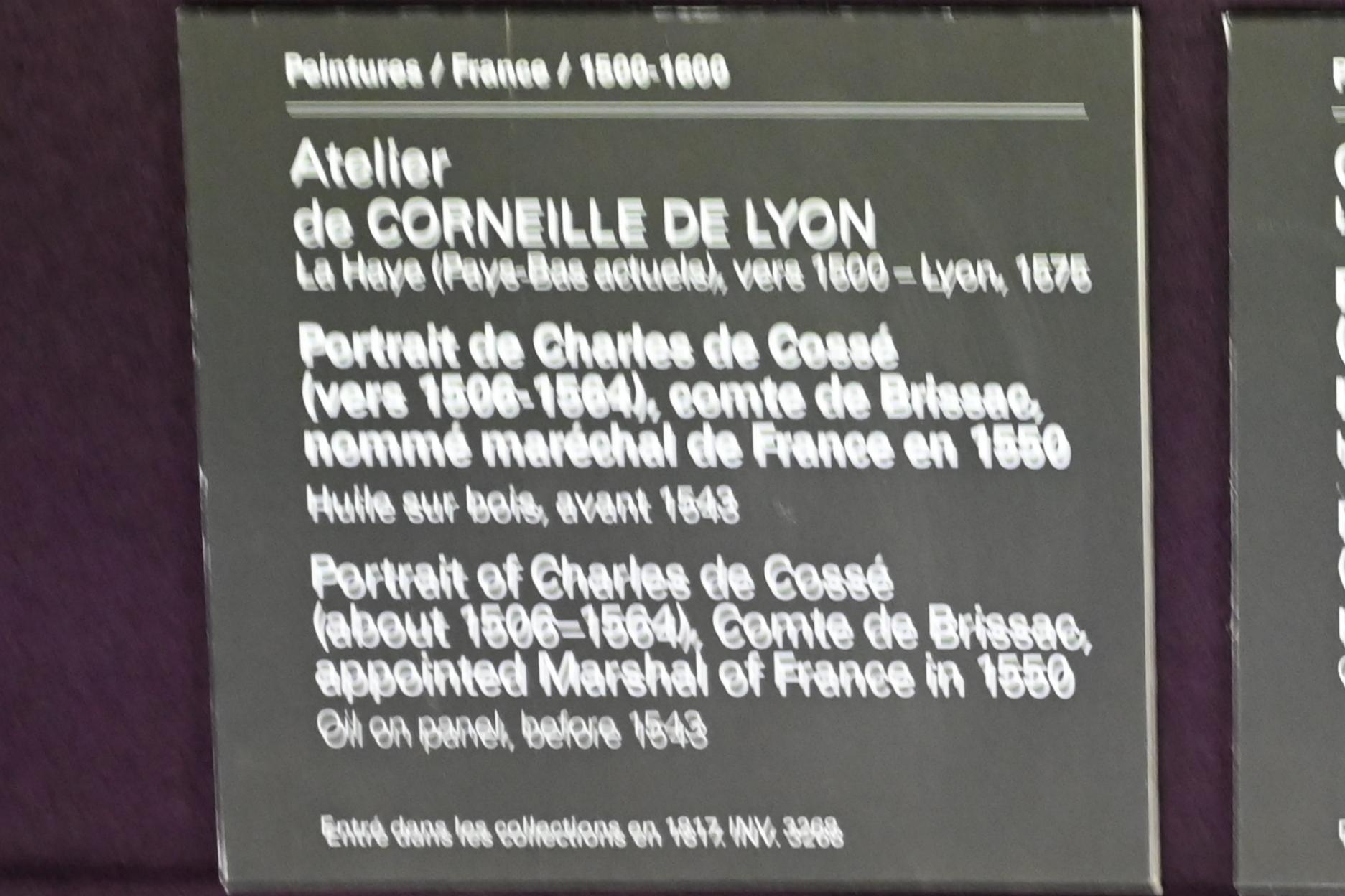 Corneille de Lyon (Werkstatt) (1536–1560), Porträt des Charles de Cossé (ca. 1506-1564), Graf von Brissae, 1550 zum Marschall von Frankreich ernannt, Paris, Musée du Louvre, Saal 822, um 1543, Bild 2/2