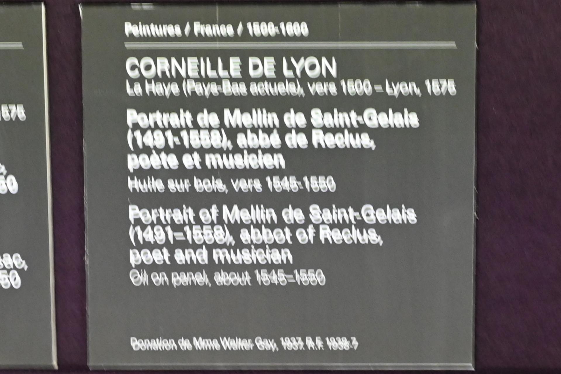 Corneille de Lyon (1533–1550), Mellin de Saint-Gelais, Abt von Reclus (1491–1558), Dichter und Musiker, Kaplan des Dauphin und Bibliothekar des Königs in Fontainebleau, Paris, Musée du Louvre, Saal 822, 1534, Bild 2/2