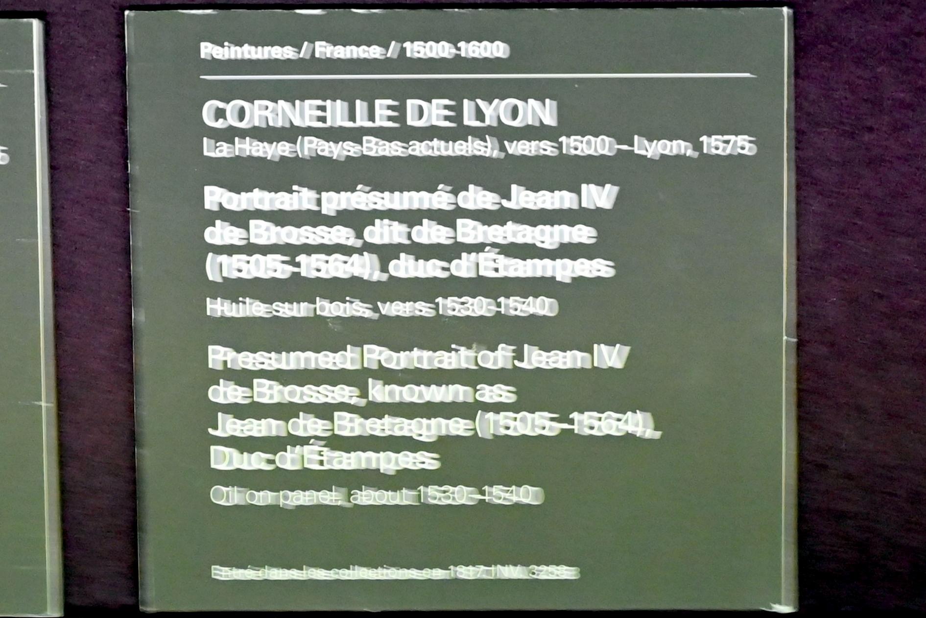 Corneille de Lyon (1533–1550), Vermutliches Porträt des Jean IV. de Brosse, genannt Bretagne (1505-1564), Herzog von Etampes, Paris, Musée du Louvre, Saal 822, um 1530–1540, Bild 2/2