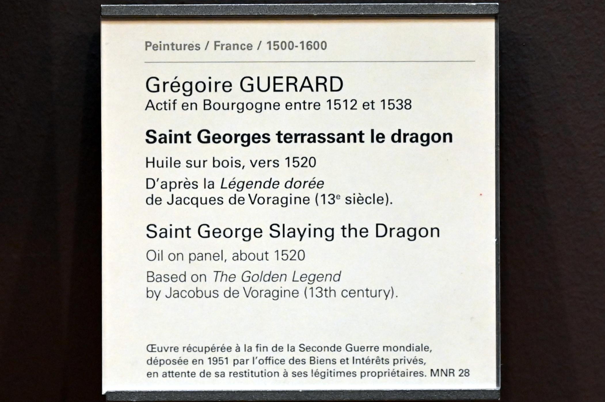 Grégoire Guérard (1520–1533), Der heilige Georg im Kampf gegen den Drachen, Paris, Musée du Louvre, Saal 823, um 1520, Bild 2/2