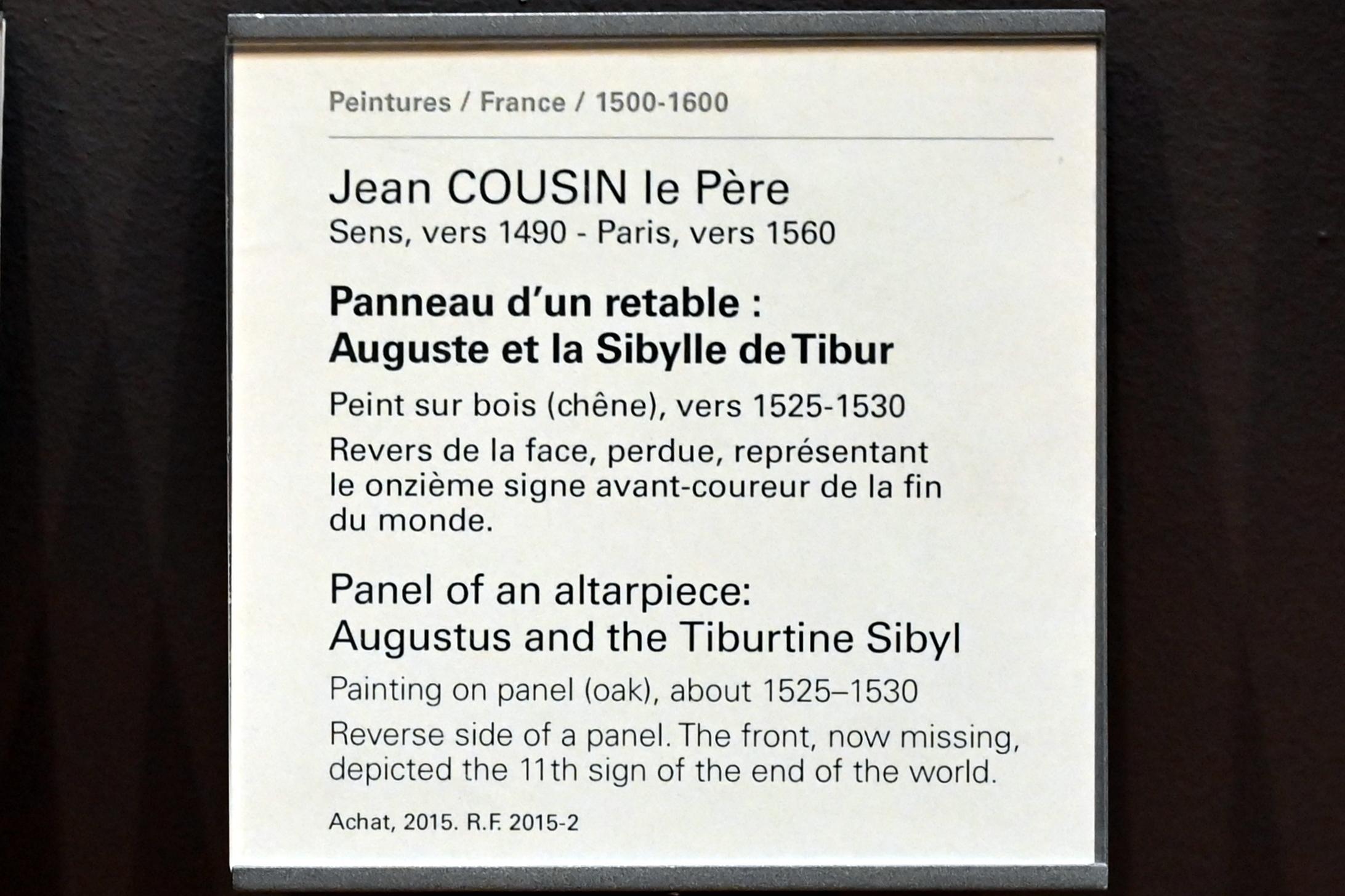 Jean Cousin der Ältere (1527), Augustus und die Sibylle von Tibur, Paris, Musée du Louvre, Saal 823, um 1525–1530, Bild 2/2