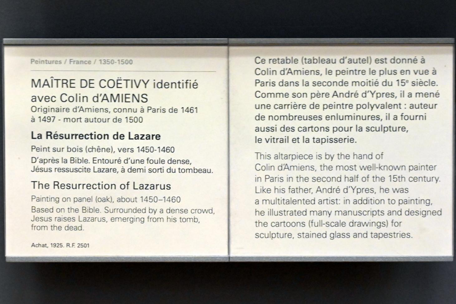 Maître de Coëtivy (Colin d'Amiens ?) (1455), Auferweckung des Lazarus, Paris, Musée du Louvre, Saal 820, um 1450–1460, Bild 2/2