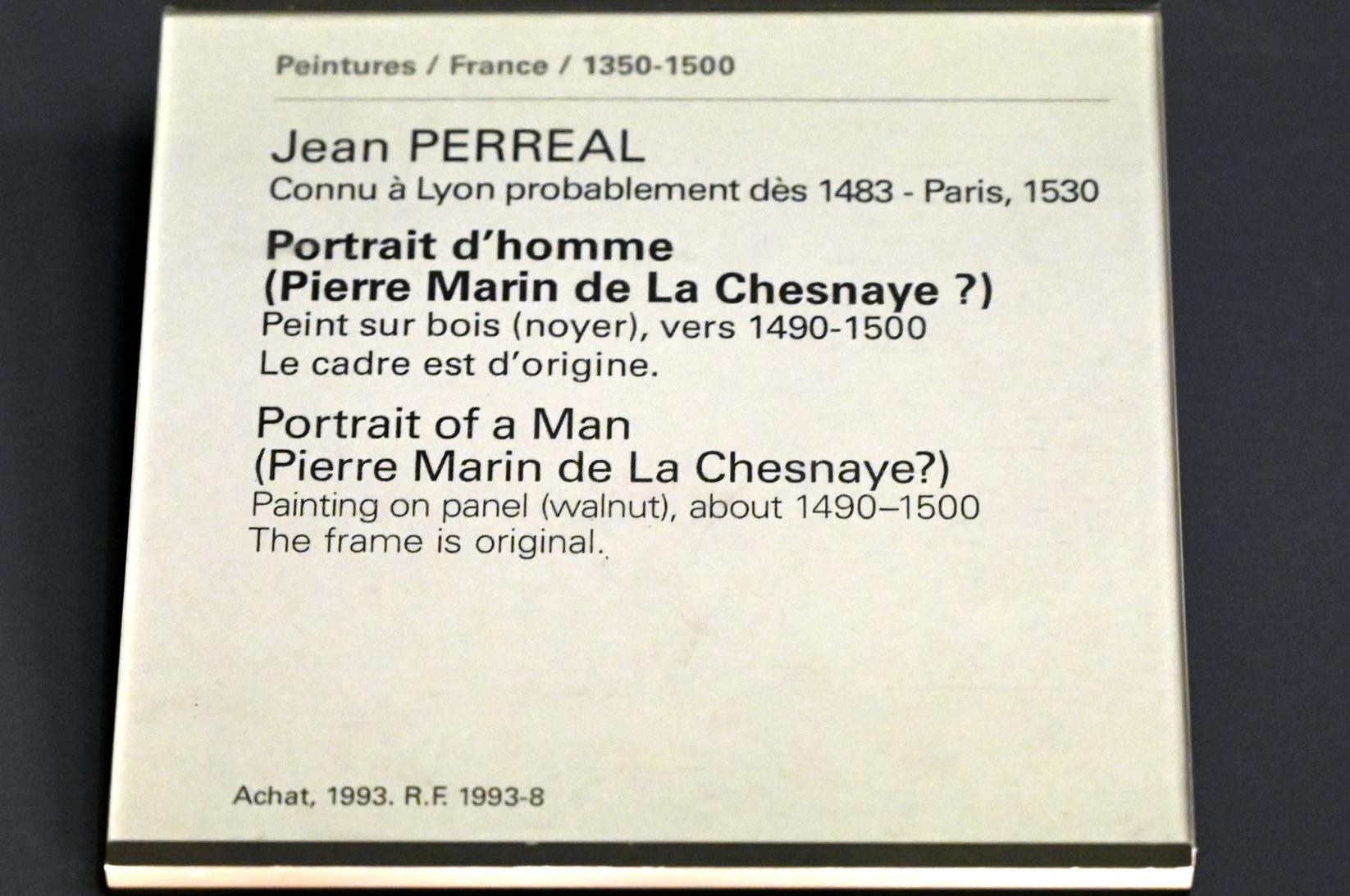 Jean Perréal (1495), Porträt eines Mannes (Pierre Marin de La Chesnaye?), Paris, Musée du Louvre, Saal 820, um 1490–1500, Bild 2/2