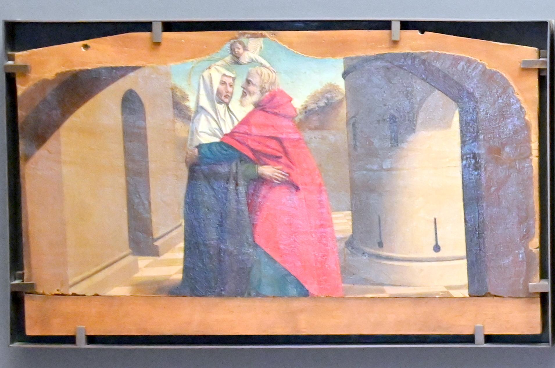 Nicolas Dipre (1500), Das Treffen von Anna und Joachim an der Goldenen Pforte, Paris, Musée du Louvre, Saal 832, um 1500, Bild 1/2