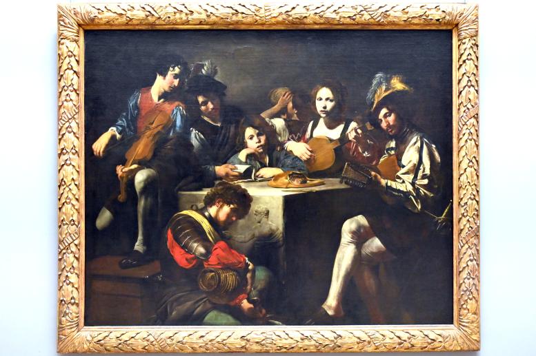 Valentin de Boulogne (1614–1631), Konzert mit klassischer Flachreliefskulptur, Paris, Musée du Louvre, Saal 830, um 1624–1626