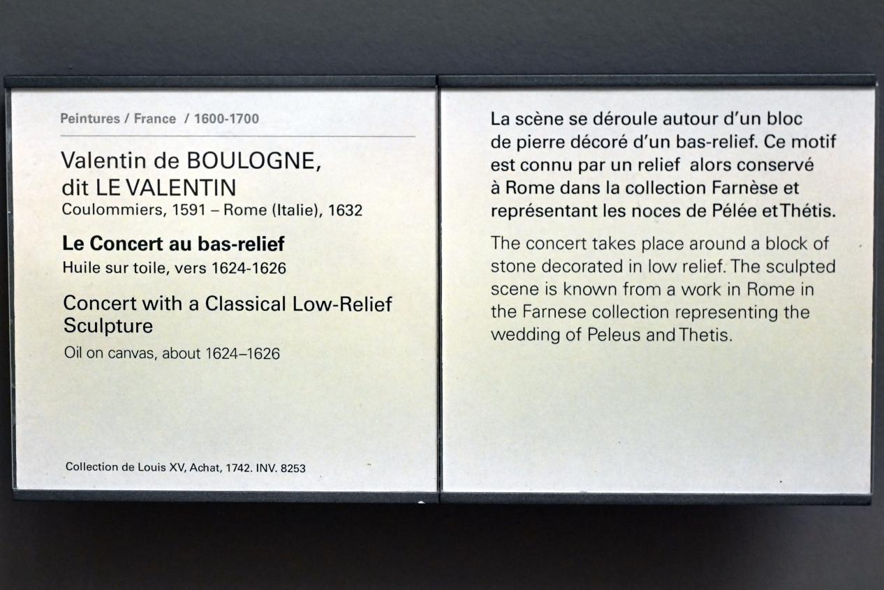 Valentin de Boulogne (1614–1631), Konzert mit klassischer Flachreliefskulptur, Paris, Musée du Louvre, Saal 830, um 1624–1626, Bild 2/2