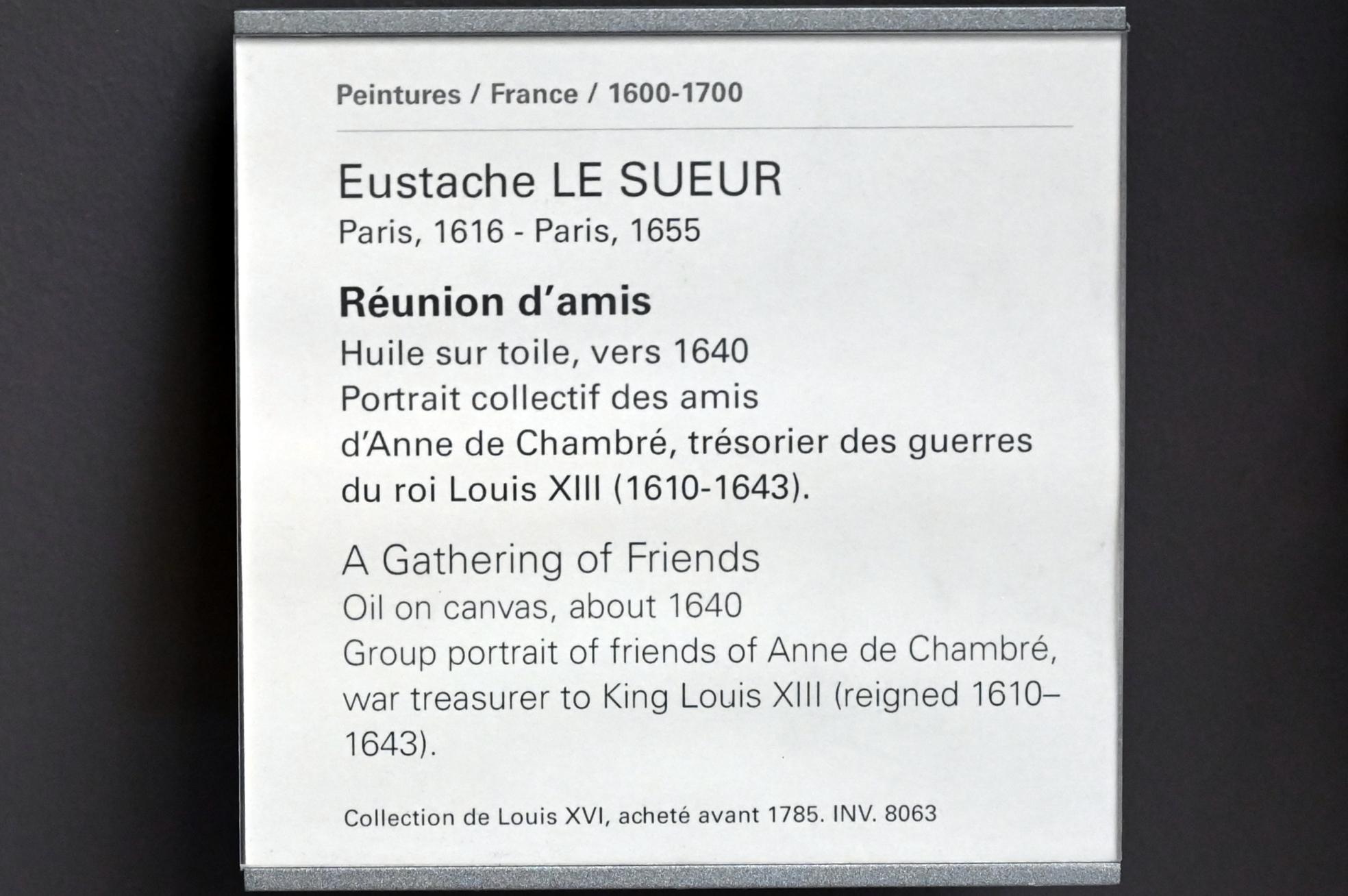 Eustache Le Sueur (1640–1654), Freundesversammlung, Paris, Musée du Louvre, Saal 829, um 1640, Bild 2/2