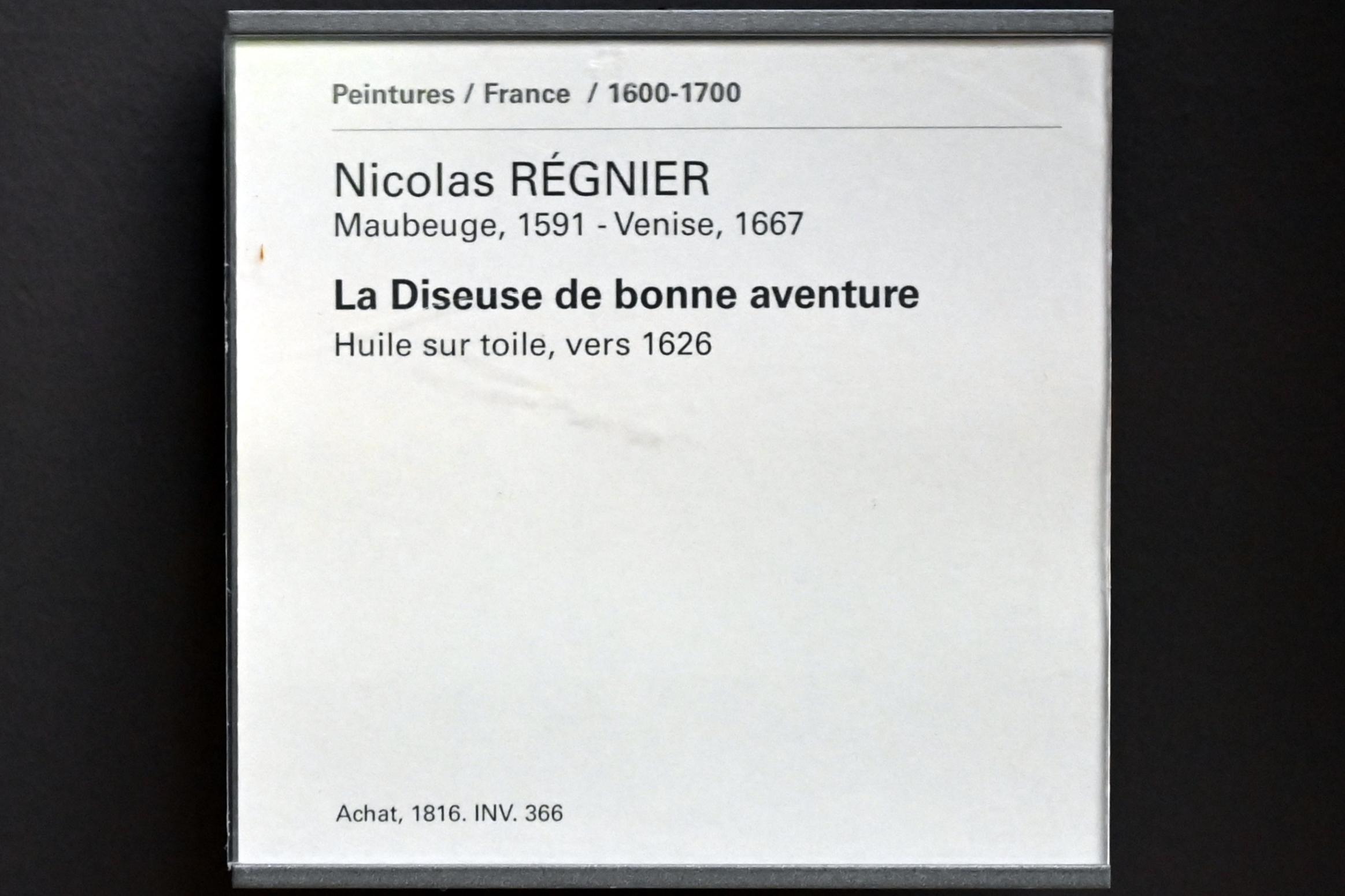 Nicolas Régnier (Niccolò Renieri) (1624–1650), Die Wahrsagerin, Paris, Musée du Louvre, Saal 829, um 1626, Bild 2/2
